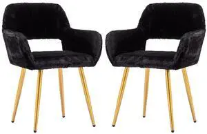 Furry Desk Chair Set of 2, Mid-Century Modern Accent Faux Fur Chair for Teen Girls, Comfy Armchair with Wood Look Metal Legs for Living Dining Room, Home Vanity Makeup Office Desk Chairs No Wheel Furry Desk Chair Set of 2, Mid-Century Modern Accent Faux Fur Chair for Teen Girls, Comfy Armchair with Wood Look Metal Legs for Living Dining Room, Home Vanity Makeup Office Desk Chairs No Wheel