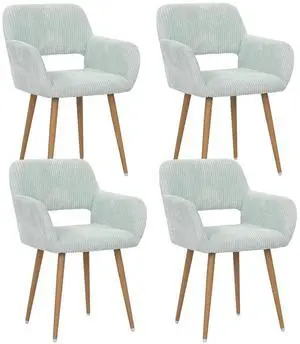 Small Modern Dining Room Arm Chairs Set of 4, Mid-Century Upholstered Corduroy Fabric Side Seat Club Guest with Metal Tube Legs for Kitchen, Living Room, Blue Small Modern Dining Room Arm Chairs Set of 4, Mid-Century Upholstered Corduroy Fabric Side Seat Club Guest with Metal Tube Legs for Kitchen, Living Room, Blue