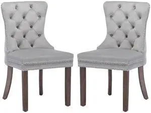 Velvet Dining Chairs Set of 2, Upholstered High-end Tufted Dining Room Chair with Nailhead Back Ring Pull Trim Solid Wood Legs, Nikki Collection Modern Style for Kitchen, Light Grey Velvet Dining Chairs Set of 2, Upholstered High-end Tufted Dining Room Chair with Nailhead Back Ring Pull Trim Solid Wood Legs, Nikki Collection Modern Style for Kitchen, Light Grey
