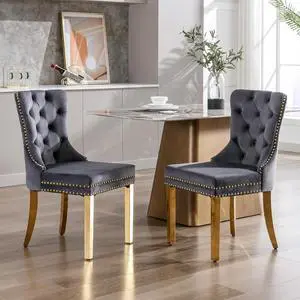 Velvet Dining Chairs Set of 2, Upholstered High-end Tufted Dining Chair with Nailhead Back Ring Pull Trim Stainless Steel Legs, Contemporary Nikki Collection Modern Style for Kitchen, Dark Gray Velvet Dining Chairs Set of 2, Upholstered High-end Tufted Dining Chair with Nailhead Back Ring Pull Trim Stainless Steel Legs, Contemporary Nikki Collection Modern Style for Kitchen, Dark Gray