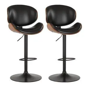Bar Stools Set of 2, Swivel Adjustable Height Barstools, PU Leather Upholstered Bar Chairs with Footrest, Bentwood Bar Stool for Kitchen, Bar, Dining Room(Black PU) Bar Stools Set of 2, Swivel Adjustable Height Barstools, PU Leather Upholstered Bar Chairs with Footrest, Bentwood Bar Stool for Kitchen, Bar, Dining Room(Black PU)