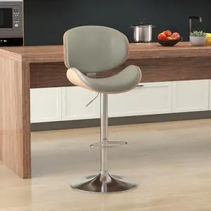 Bar Stools, Swivel Adjustable Height Barstools, PU Leather Upholstered Bar Chairs with Footrest, Bentwood Bar Stool for Kitchen, Bar, Dining Room(Grey PU) Bar Stools, Swivel Adjustable Height Barstools, PU Leather Upholstered Bar Chairs with Footrest, Bentwood Bar Stool for Kitchen, Bar, Dining Room(Grey PU)