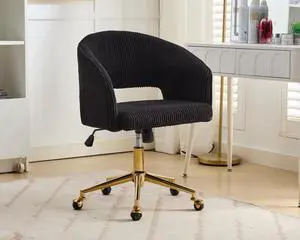 Home Office Chair Swivel Desk Chair Accent Armchair Upholstered Modern Tufted Chairs with Gold Base for Girls Women Ergonomic Study Seat Computer Task Stools, with Wheels, Corduroy,Black Home Office Chair Swivel Desk Chair Accent Armchair Upholstered Modern Tufted Chairs with Gold Base for Girls Women Ergonomic Study Seat Computer Task Stools, with Wheels, Corduroy,Black
