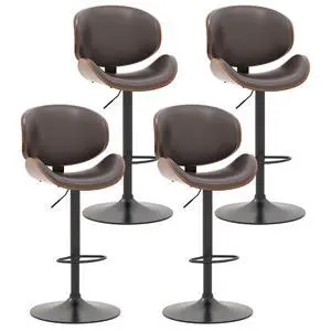 Bar Stools Set of 4, Swivel Adjustable Height Barstools, PU Leather Upholstered Bar Chairs with Footrest, Bentwood Bar Stool for Kitchen, Bar, Dining Room(Brown PU) Bar Stools Set of 4, Swivel Adjustable Height Barstools, PU Leather Upholstered Bar Chairs with Footrest, Bentwood Bar Stool for Kitchen, Bar, Dining Room(Brown PU)