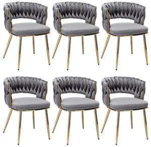 Velvet Dining Chairs Set of 6, Gold Modern Dining Chair with Metal Legs, Woven Upholstered Dining Chairs for Dining Room, Kitchen, Vanity, Living Room (Gray) Velvet Dining Chairs Set of 6, Gold Modern Dining Chair with Metal Legs, Woven Upholstered Dining Chairs for Dining Room, Kitchen, Vanity, Living Room (Gray)