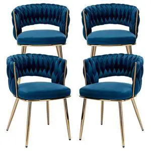 Modern Velvet Dining Chairs Set of 4, Back and Golden Metal Legs, Mid-Century Accent Side Chair for Living Room, Dining Room, Kitchen, Blue Modern Velvet Dining Chairs Set of 4, Back and Golden Metal Legs, Mid-Century Accent Side Chair for Living Room, Dining Room, Kitchen, Blue