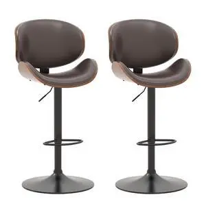 Bar Stools Set of 2, Swivel Adjustable Height Barstools, PU Leather Upholstered Bar Chairs with Footrest, Bentwood Bar Stool for Kitchen, Bar, Dining Room(Brown PU) Bar Stools Set of 2, Swivel Adjustable Height Barstools, PU Leather Upholstered Bar Chairs with Footrest, Bentwood Bar Stool for Kitchen, Bar, Dining Room(Brown PU)