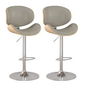 Bar Stools Set of 2, Swivel Adjustable Height Barstools, PU Leather Upholstered Bar Chairs with Footrest, Bentwood Bar Stool for Kitchen, Bar, Dining Room(Grey PU) Bar Stools Set of 2, Swivel Adjustable Height Barstools, PU Leather Upholstered Bar Chairs with Footrest, Bentwood Bar Stool for Kitchen, Bar, Dining Room(Grey PU)
