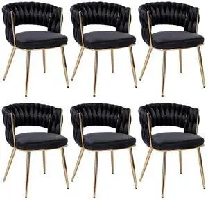 Velvet Dining Chairs Set of 6, Gold Modern Dining Chair with Metal Legs, Woven Upholstered Dining Chairs for Dining Room, Kitchen, Vanity, Living Room (Black) Velvet Dining Chairs Set of 6, Gold Modern Dining Chair with Metal Legs, Woven Upholstered Dining Chairs for Dining Room, Kitchen, Vanity, Living Room (Black)