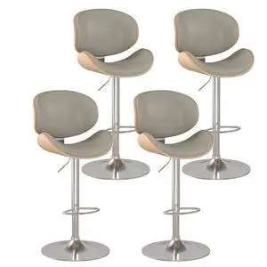 Bar Stools Set of 4, Swivel Adjustable Height Barstools, PU Leather Upholstered Bar Chairs with Footrest, Bentwood Bar Stool for Kitchen, Bar, Dining Room(Grey PU) Bar Stools Set of 4, Swivel Adjustable Height Barstools, PU Leather Upholstered Bar Chairs with Footrest, Bentwood Bar Stool for Kitchen, Bar, Dining Room(Grey PU)