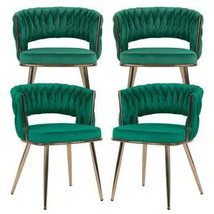 Velvet Dining Chairs Set of 4, Gold Modern Dining Chair with Metal Legs, Woven Upholstered Dining Chairs for Dining Room, Kitchen, Vanity, Living Room (Green) Velvet Dining Chairs Set of 4, Gold Modern Dining Chair with Metal Legs, Woven Upholstered Dining Chairs for Dining Room, Kitchen, Vanity, Living Room (Green)