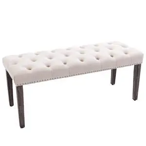 Button-Tufted Ottoman Bench, Upholstered Bedroom Benches Velvet Footrest Stool Accent Bench for Entryway Dining Room Living Room Bedroom End of Bed, Beige Button-Tufted Ottoman Bench, Upholstered Bedroom Benches Velvet Footrest Stool Accent Bench for Entryway Dining Room Living Room Bedroom End of Bed, Beige