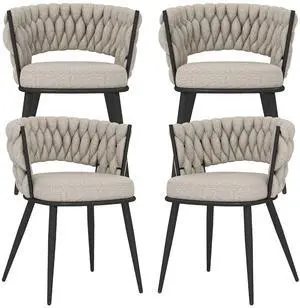 Fabric Dining Chairs Set of 4, Modern Dining Chair with Metal Legs, Woven Upholstered Dining Chairs for Dining Room, Kitchen, Vanity, Living Room (Beige) Fabric Dining Chairs Set of 4, Modern Dining Chair with Metal Legs, Woven Upholstered Dining Chairs for Dining Room, Kitchen, Vanity, Living Room (Beige)