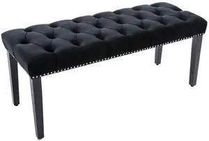 Button-Tufted Ottoman Bench, Upholstered Bedroom Benches Velvet Footrest Stool Accent Bench for Entryway Dining Room Living Room Bedroom End of Bed, Black Button-Tufted Ottoman Bench, Upholstered Bedroom Benches Velvet Footrest Stool Accent Bench for Entryway Dining Room Living Room Bedroom End of Bed, Black