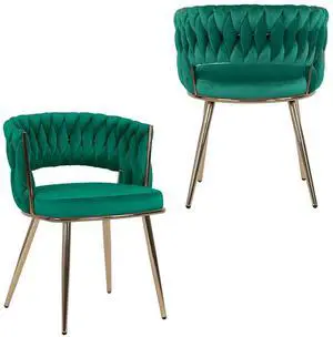 Velvet Dining Chairs Set of 2, Gold Modern Dining Chair with Metal Legs, Woven Upholstered Dining Chairs for Dining Room, Kitchen, Vanity, Living Room (Green) Velvet Dining Chairs Set of 2, Gold Modern Dining Chair with Metal Legs, Woven Upholstered Dining Chairs for Dining Room, Kitchen, Vanity, Living Room (Green)