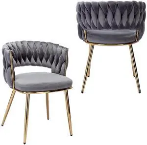 Velvet Dining Chairs Set of 2, Gold Modern Dining Chair with Metal Legs, Woven Upholstered Dining Chairs for Dining Room, Kitchen, Vanity, Living Room (Gray) Velvet Dining Chairs Set of 2, Gold Modern Dining Chair with Metal Legs, Woven Upholstered Dining Chairs for Dining Room, Kitchen, Vanity, Living Room (Gray)