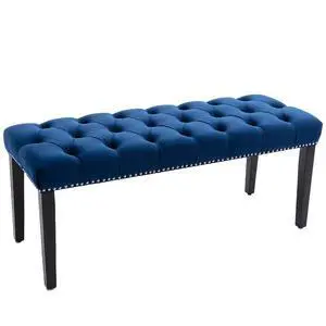 Button-Tufted Ottoman Bench, Upholstered Bedroom Benches Velvet Footrest Stool Accent Bench for Entryway Dining Room Living Room Bedroom End of Bed, Blue Button-Tufted Ottoman Bench, Upholstered Bedroom Benches Velvet Footrest Stool Accent Bench for Entryway Dining Room Living Room Bedroom End of Bed, Blue