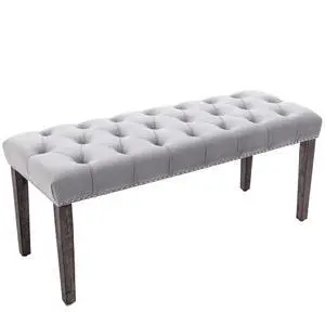 Button-Tufted Ottoman Bench, Upholstered Bedroom Benches Velvet Footrest Stool Accent Bench for Entryway Dining Room Living Room Bedroom End of Bed, Gray Button-Tufted Ottoman Bench, Upholstered Bedroom Benches Velvet Footrest Stool Accent Bench for Entryway Dining Room Living Room Bedroom End of Bed, Gray