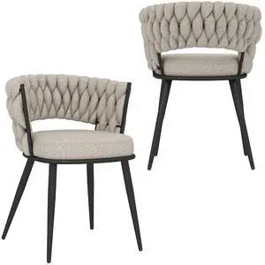 Fabric Dining Chairs Set of 2, Modern Dining Chair with Metal Legs, Woven Upholstered Dining Chairs for Dining Room, Kitchen, Vanity, Living Room (Beige) Fabric Dining Chairs Set of 2, Modern Dining Chair with Metal Legs, Woven Upholstered Dining Chairs for Dining Room, Kitchen, Vanity, Living Room (Beige)