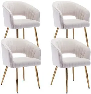 Modern Velvet Dining Chairs Set of 4, Cream, Hollow Back, Tufted Kitchen Chairs Side Chairs with Gold Metal Legs for Living Room Modern Velvet Dining Chairs Set of 4, Cream, Hollow Back, Tufted Kitchen Chairs Side Chairs with Gold Metal Legs for Living Room