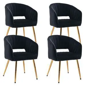 Modern Accent Dining Chairs Set of 4, Upholstered Velvet Dining Room Chairs with Hollow Back, Tufted Kitchen Chairs Side Chairs with Gold Metal Legs for Living Room Restaurant, Black Modern Accent Dining Chairs Set of 4, Upholstered Velvet Dining Room Chairs with Hollow Back, Tufted Kitchen Chairs Side Chairs with Gold Metal Legs for Living Room Restaurant, Black