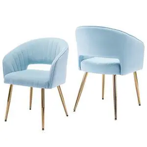 Modern Accent Dining Chairs Set of 2, Upholstered Velvet Dining Room Chairs with Hollow Back, Tufted Kitchen Chairs Side Chair with Gold Metal Legs for Living Room Restaurant, Baby Blue Modern Accent Dining Chairs Set of 2, Upholstered Velvet Dining Room Chairs with Hollow Back, Tufted Kitchen Chairs Side Chair with Gold Metal Legs for Living Room Restaurant, Baby Blue