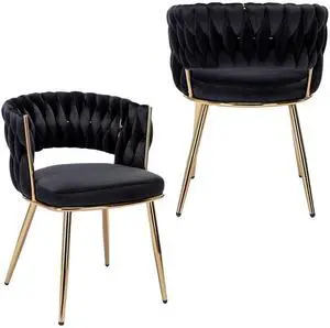 Velvet Dining Chairs Set of 2, Gold Modern Dining Chair with Metal Legs, Woven Upholstered Dining Chairs for Dining Room, Kitchen, Vanity, Living Room (Black) Velvet Dining Chairs Set of 2, Gold Modern Dining Chair with Metal Legs, Woven Upholstered Dining Chairs for Dining Room, Kitchen, Vanity, Living Room (Black)
