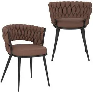 Fabric Dining Chairs Set of 2, Modern Dining Chair with Metal Legs, Woven Upholstered Dining Chairs for Dining Room, Kitchen, Vanity, Living Room (Brown) Fabric Dining Chairs Set of 2, Modern Dining Chair with Metal Legs, Woven Upholstered Dining Chairs for Dining Room, Kitchen, Vanity, Living Room (Brown)