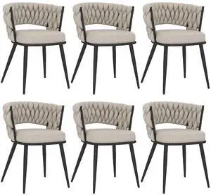 Fabric Dining Chairs Set of 6, Modern Dining Chair with Metal Legs, Woven Upholstered Dining Chairs for Dining Room, Kitchen, Vanity, Living Room (Beige) Fabric Dining Chairs Set of 6, Modern Dining Chair with Metal Legs, Woven Upholstered Dining Chairs for Dining Room, Kitchen, Vanity, Living Room (Beige)