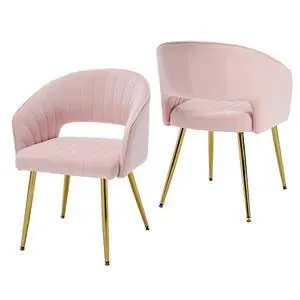 Modern Accent Dining Chairs Set of 2, Upholstered Velvet Dining Room Chairs with Hollow Back, Tufted Kitchen Chairs Side Chair with Gold Metal Legs for Living Room Restaurant, Pink Modern Accent Dining Chairs Set of 2, Upholstered Velvet Dining Room Chairs with Hollow Back, Tufted Kitchen Chairs Side Chair with Gold Metal Legs for Living Room Restaurant, Pink