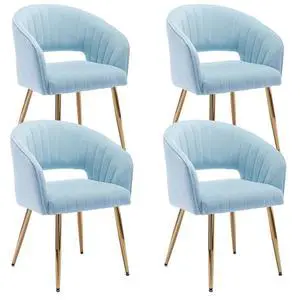 Modern Accent Dining Chairs Set of 4, Upholstered Velvet Dining Room Chairs with Hollow Back, Tufted Kitchen Chairs Side Chairs with Gold Metal Legs for Living Room Restaurant, Baby Blue Modern Accent Dining Chairs Set of 4, Upholstered Velvet Dining Room Chairs with Hollow Back, Tufted Kitchen Chairs Side Chairs with Gold Metal Legs for Living Room Restaurant, Baby Blue