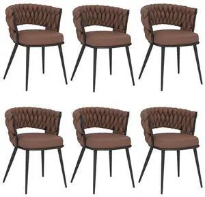 Fabric Dining Chairs Set of 6, Modern Dining Chair with Metal Legs, Woven Upholstered Dining Chairs for Dining Room, Kitchen, Vanity, Living Room (Brown) Fabric Dining Chairs Set of 6, Modern Dining Chair with Metal Legs, Woven Upholstered Dining Chairs for Dining Room, Kitchen, Vanity, Living Room (Brown)
