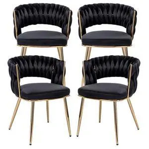 Velvet Dining Chairs Set of 4, Gold Modern Dining Chair with Metal Legs, Woven Upholstered Dining Chairs for Dining Room, Kitchen, Vanity, Living Room (Black) Velvet Dining Chairs Set of 4, Gold Modern Dining Chair with Metal Legs, Woven Upholstered Dining Chairs for Dining Room, Kitchen, Vanity, Living Room (Black)