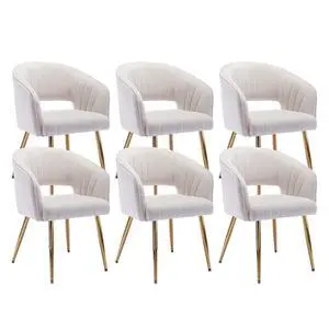 Modern Accent Dining Chairs, Set of 6, Velvet Dining Chairs with Tufted Hollow Back & Gold Metal Legs for Living Room, Dining or Restaurant - Cream Modern Accent Dining Chairs, Set of 6, Velvet Dining Chairs with Tufted Hollow Back & Gold Metal Legs for Living Room, Dining or Restaurant - Cream