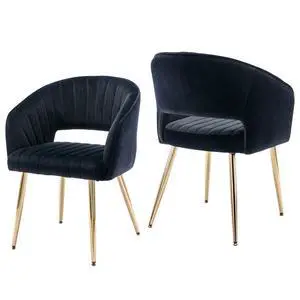Modern Accent Dining Chairs Set of 2, Velvet Upholstered Dining Room Chairs with Tufted Hollow Back, Gold Metal Legs for Living Room, Restaurant, Kitchen, Black Modern Accent Dining Chairs Set of 2, Velvet Upholstered Dining Room Chairs with Tufted Hollow Back, Gold Metal Legs for Living Room, Restaurant, Kitchen, Black