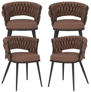 Fabric Dining Chairs Set of 4, Modern Dining Chair with Metal Legs, Woven Upholstered Dining Chairs for Dining Room, Kitchen, Vanity, Living Room (Brown) Fabric Dining Chairs Set of 4, Modern Dining Chair with Metal Legs, Woven Upholstered Dining Chairs for Dining Room, Kitchen, Vanity, Living Room (Brown)