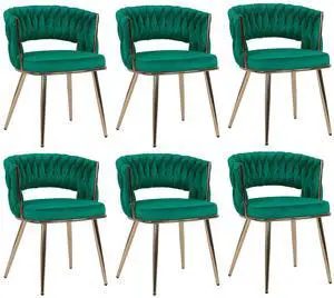 Velvet Dining Chairs Set of 6, Gold Modern Dining Chair with Metal Legs, Woven Upholstered Dining Chairs for Dining Room, Kitchen, Vanity, Living Room (Green) Velvet Dining Chairs Set of 6, Gold Modern Dining Chair with Metal Legs, Woven Upholstered Dining Chairs for Dining Room, Kitchen, Vanity, Living Room (Green)