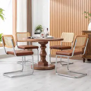 Mid Century Modern Dining Chairs Set of 4, Faux Leather Rattan Dining Room Kitchen Side Chairs with Metal Legs and Upholstered Seat for Living Room, Bedroom,Brown Mid Century Modern Dining Chairs Set of 4, Faux Leather Rattan Dining Room Kitchen Side Chairs with Metal Legs and Upholstered Seat for Living Room, Bedroom,Brown