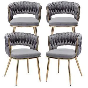 Velvet Dining Chairs Set of 4, Gold Modern Dining Chair with Metal Legs, Woven Upholstered Dining Chairs for Dining Room, Kitchen, Vanity, Living Room (Gray) Velvet Dining Chairs Set of 4, Gold Modern Dining Chair with Metal Legs, Woven Upholstered Dining Chairs for Dining Room, Kitchen, Vanity, Living Room (Gray)