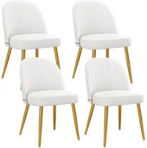 Modern PU Leather Dining Chairs Set of 4, Upholstered Kitchen Chairs Armless Side Chairs with Curved Back and Gold Metal Legs for Dining Room/Restaurant(White) Modern PU Leather Dining Chairs Set of 4, Upholstered Kitchen Chairs Armless Side Chairs with Curved Back and Gold Metal Legs for Dining Room/Restaurant(White)