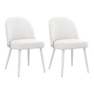Modern PU Leather Dining Chairs Set of 2, Upholstered Kitchen Chairs Armless Side Chairs with Curved Back and White Metal Legs for Dining Room/Restaurant(White) Modern PU Leather Dining Chairs Set of 2, Upholstered Kitchen Chairs Armless Side Chairs with Curved Back and White Metal Legs for Dining Room/Restaurant(White)