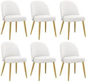 Modern PU Leather Dining Chairs Set of 6, Upholstered Kitchen Chairs Armless Side Chairs with Curved Back and Gold Metal Legs for Dining Room/Restaurant(White) Modern PU Leather Dining Chairs Set of 6, Upholstered Kitchen Chairs Armless Side Chairs with Curved Back and Gold Metal Legs for Dining Room/Restaurant(White)