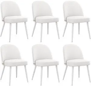 Modern PU Leather Dining Chairs Set of 6, Upholstered Kitchen Chairs Armless Side Chairs with Curved Back and White Metal Legs for Dining Room/Restaurant(White) Modern PU Leather Dining Chairs Set of 6, Upholstered Kitchen Chairs Armless Side Chairs with Curved Back and White Metal Legs for Dining Room/Restaurant(White)