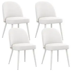 Modern PU Leather Dining Chairs Set of 4, Upholstered Kitchen Chairs Armless Side Chairs with Curved Back and White Metal Legs for Dining Room/Restaurant(White) Modern PU Leather Dining Chairs Set of 4, Upholstered Kitchen Chairs Armless Side Chairs with Curved Back and White Metal Legs for Dining Room/Restaurant(White)