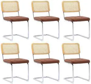 Mid Century Modern Dining Chairs Set of 6, Faux Leather Rattan Dining Room Kitchen Side Chairs with Metal Legs and Upholstered Seat for Living Room, Bedroom,Brown Mid Century Modern Dining Chairs Set of 6, Faux Leather Rattan Dining Room Kitchen Side Chairs with Metal Legs and Upholstered Seat for Living Room, Bedroom,Brown