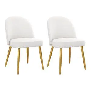 Modern PU Leather Dining Chairs Set of 2, Upholstered Kitchen Chairs Armless Side Chairs with Curved Back and Gold Metal Legs for Dining Room/Restaurant(White) Modern PU Leather Dining Chairs Set of 2, Upholstered Kitchen Chairs Armless Side Chairs with Curved Back and Gold Metal Legs for Dining Room/Restaurant(White)