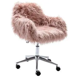 Fluffy Office Desk Chair, Faux Fur Modern Swivel Armchair with Wheels, Soft Comfy Fuzzy Elegant Accent Makeup Vanity Chairs for Women Girls, Home Living Dressing Room Bedroom, Pink Fluffy Office Desk Chair, Faux Fur Modern Swivel Armchair with Wheels, Soft Comfy Fuzzy Elegant Accent Makeup Vanity Chairs for Women Girls, Home Living Dressing Room Bedroom, Pink