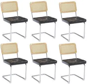 Mid Century Modern Dining Chairs Set of 6, Faux Leather Rattan Dining Room Kitchen Side Chairs with Metal Legs and Upholstered Seat for Dining Room, Bedroom, Silver Legs Mid Century Modern Dining Chairs Set of 6, Faux Leather Rattan Dining Room Kitchen Side Chairs with Metal Legs and Upholstered Seat for Dining Room, Bedroom, Silver Legs