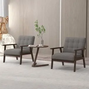Mid-Century Modern Linen Fabric Accent Chair, Upholstered Leisure Chair Comfy Reading Side Chair with Armrest and Solid Wood Frame for Living Room Bedroom Balcony(Gray) Mid-Century Modern Linen Fabric Accent Chair, Upholstered Leisure Chair Comfy Reading Side Chair with Armrest and Solid Wood Frame for Living Room Bedroom Balcony(Gray)