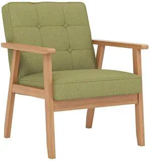 Mid-Century Modern Linen Fabric Accent Chair, Upholstered Tufted Leisure Chair Comfy Reading Side Chair with Armrest and Solid Wood Frame for Living Room Bedroom Balcony(Green) Mid-Century Modern Linen Fabric Accent Chair, Upholstered Tufted Leisure Chair Comfy Reading Side Chair with Armrest and Solid Wood Frame for Living Room Bedroom Balcony(Green)